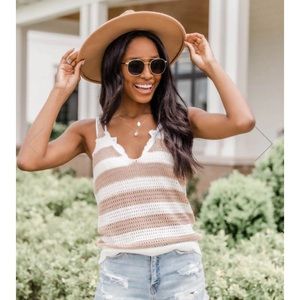 Pink Lily Modern Love Story Beige Striped Tank